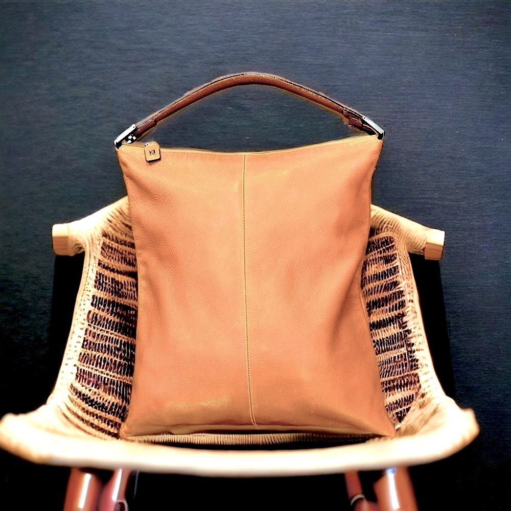 FENDI bag tan pebbled leather shoulder vintage hobo vintage slouch travel #H98 - Picture 2 of 10